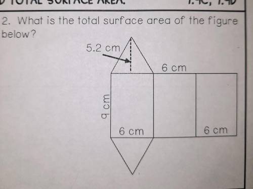 2. What is the total surface area of the figure below 5.2 cm 6 cm 9 cm 6 cm 6 cm