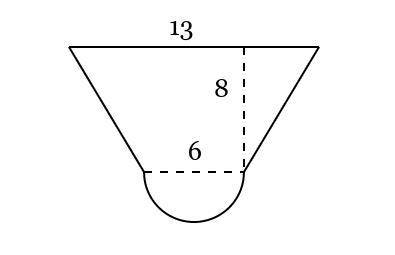 Find the Area of the figure below, composed of an isosceles trapezoid and one semicircle. Rounded t