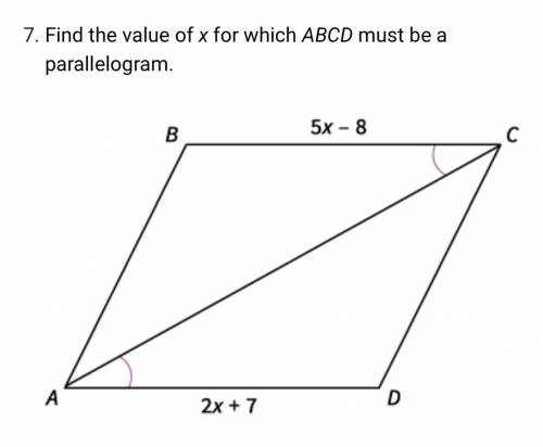 Find the value of x for which ABCD must be a parallelogram.

Answer options:
5
3
17
34