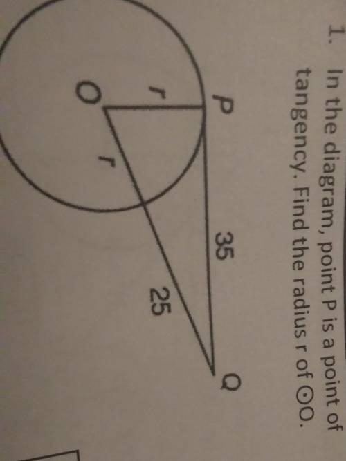 In the diagram,point P is a point of tangency. Find the radius r of o0