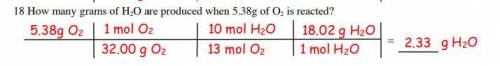 How many grams of H2O are produced when 5.38g of O2 is reacted?