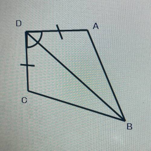 The figure below shows a quadrilateral ABCD with diagonal BD bisecting angle ADC:

Which equation