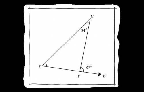 In triangle TUV, ∠UVW is an exterior angle. What is m∠T?