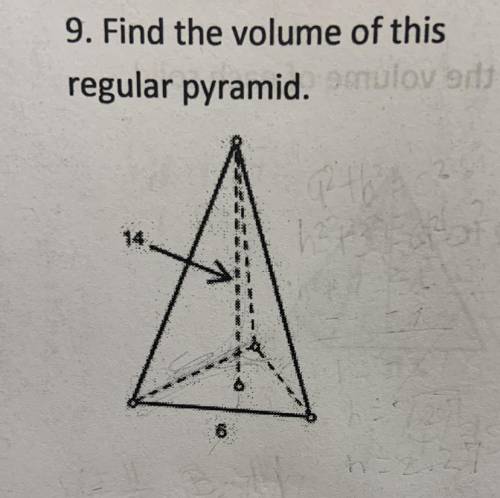PLEASE HELP!!!
Find the volume of this regular pyramid!