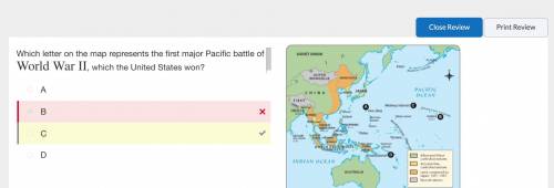 Which letter on the map represents the first major Pacific battle of World War II, which the United