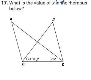 What is the value of x in the rhombus below