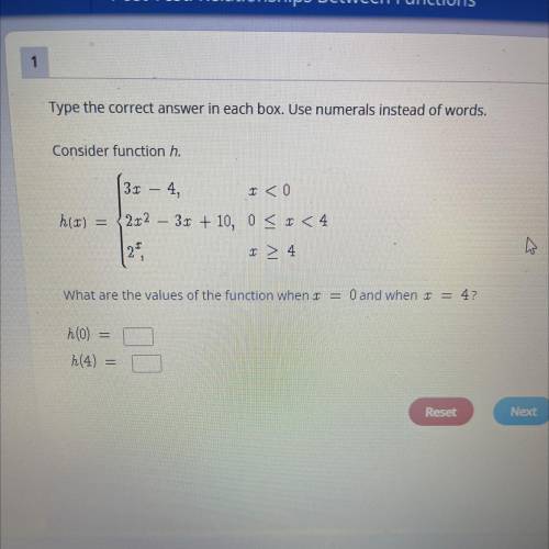 Type the correct answer in each box. Use numerals instead of words.

Consider function h.
31
4,
I