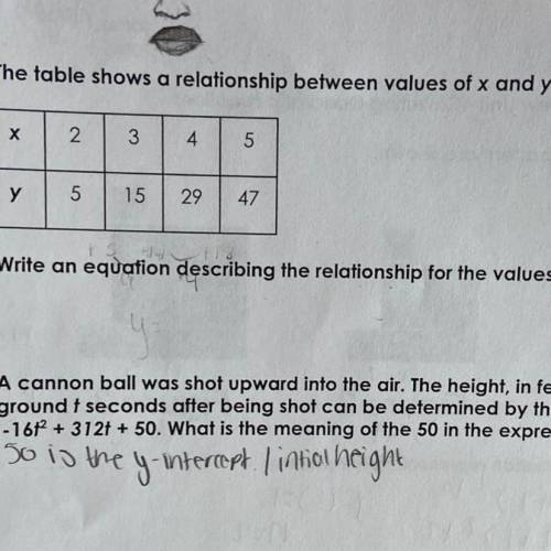 Write an equation describing the relationship for the values in the table.