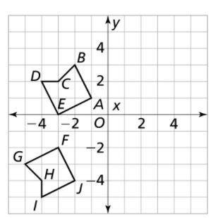 Describe the sequence of transformations that maps Figure ABCDE onto Figure FGHIJ.

2 congruent fi