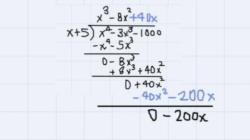X^4-3x^3-1,000 / x+5. It is x to the 4th power - 3x to the third power - 1,000 all divided by x+5 An