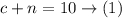 c+n=10\rightarrow(1)